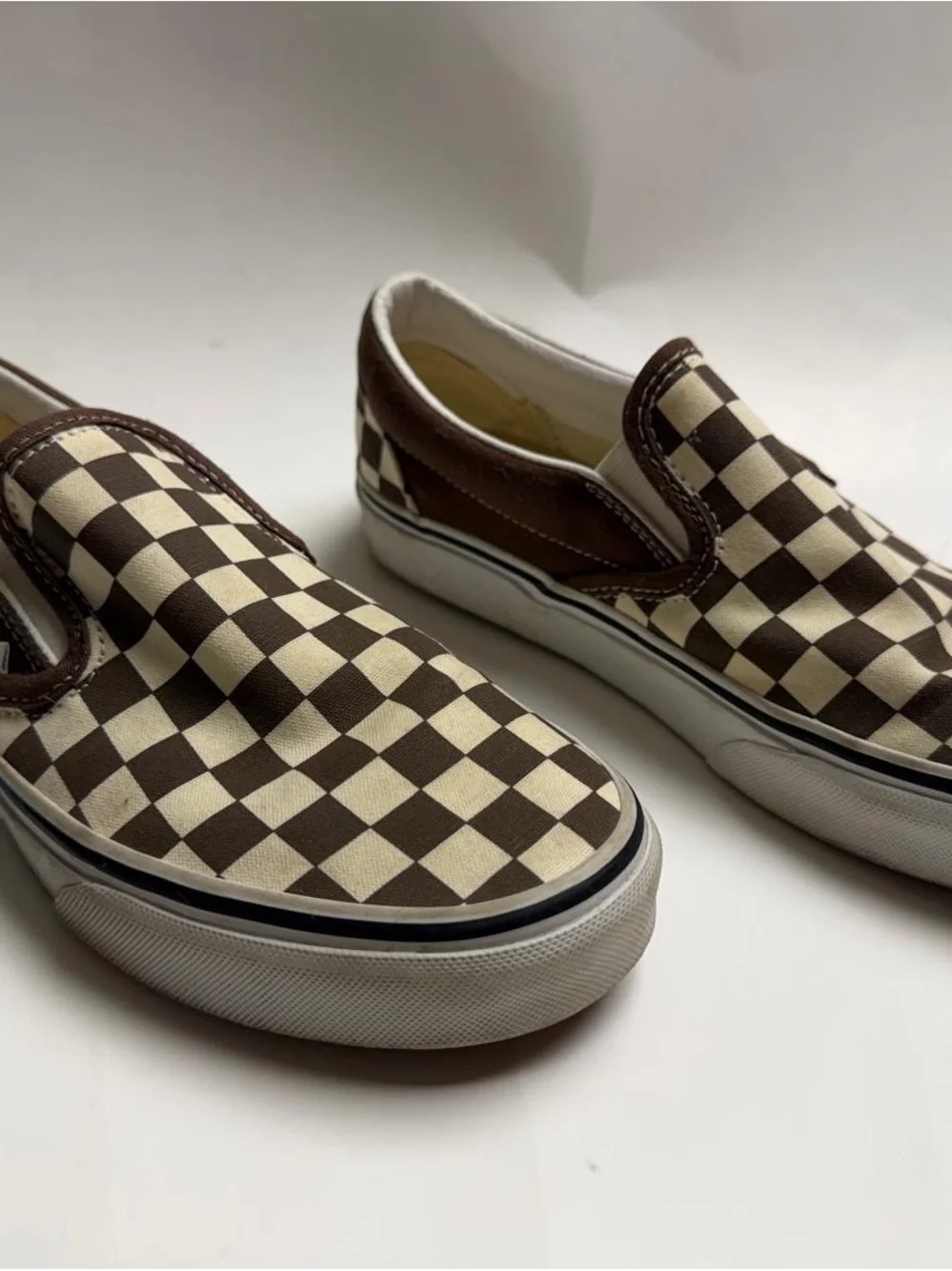 Vans Kids Brown and Cream Checkerboard Slip-On Sneakers